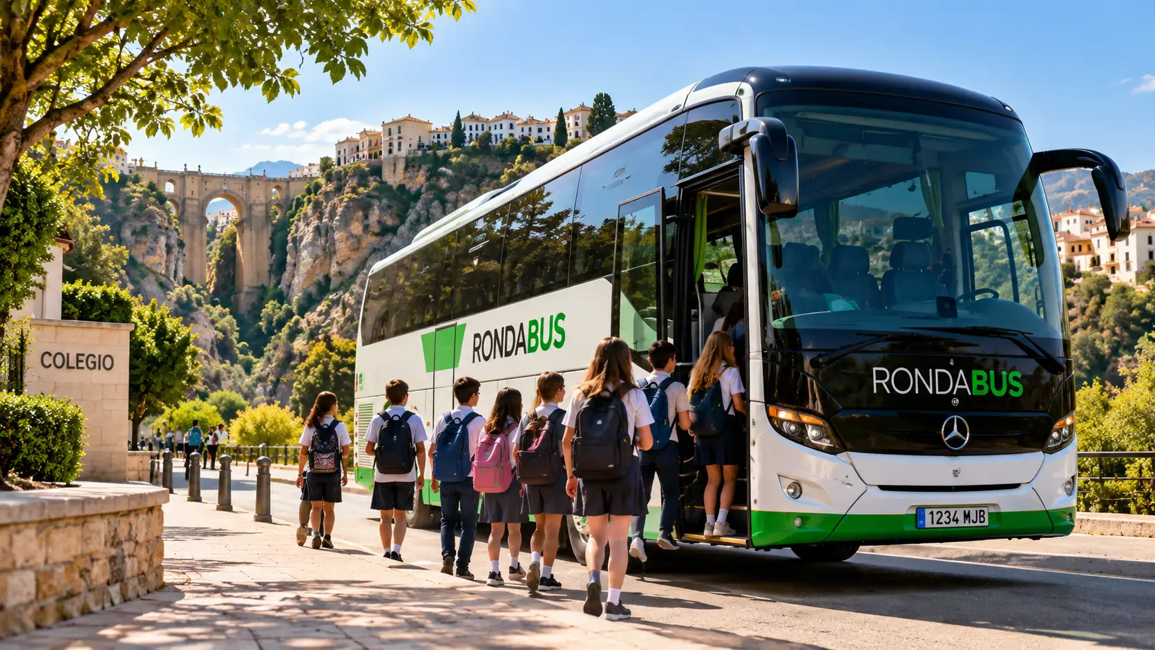 School pupils boarding a Rondabus coach